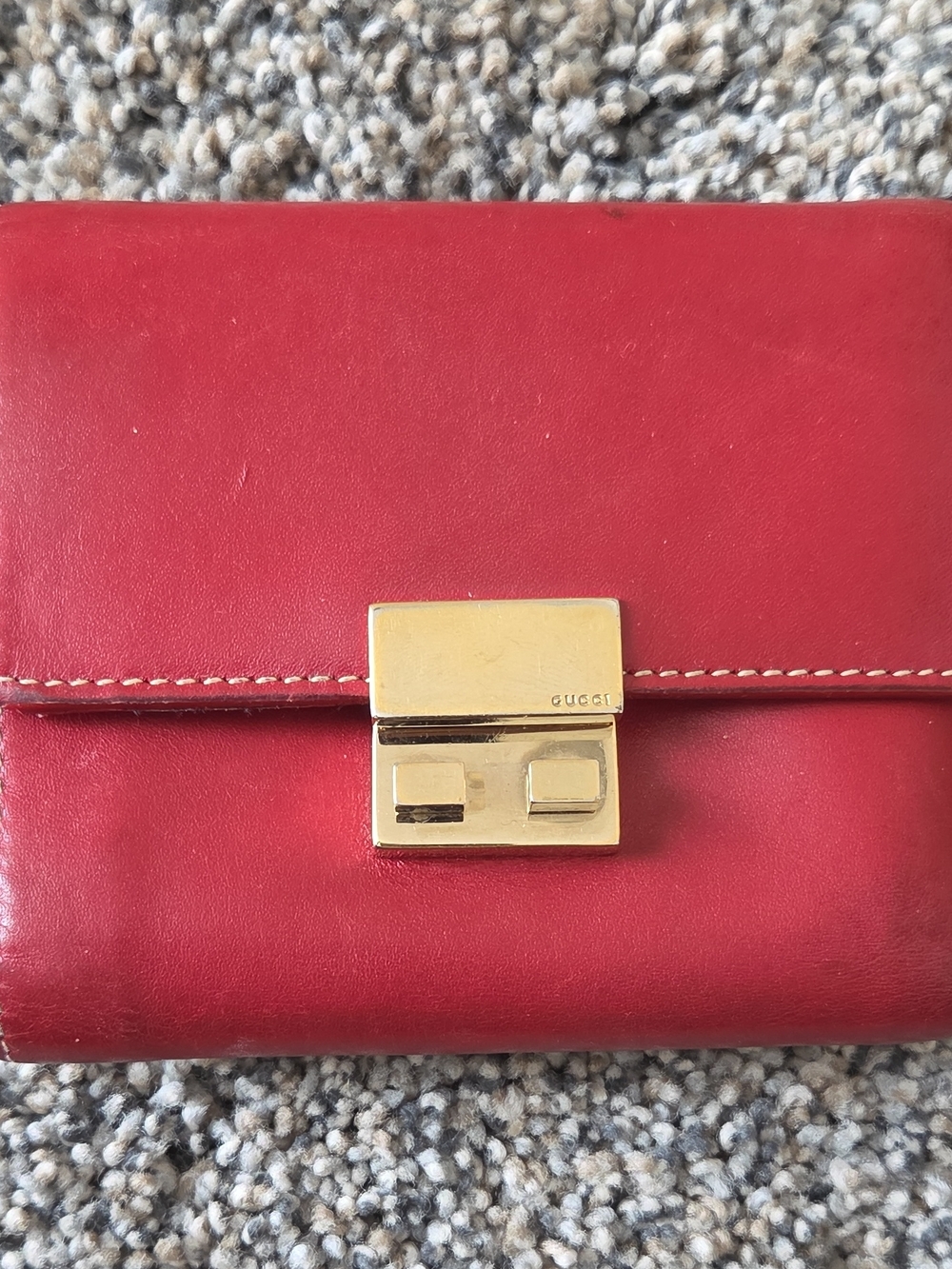 Gucci Red Leather Compact Wallet with Gold Hardware